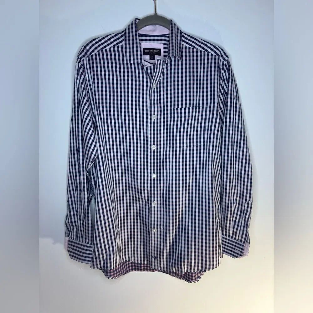 Johnston & Murphy EUC pink/blue/white checkered dress shirt Size Medium